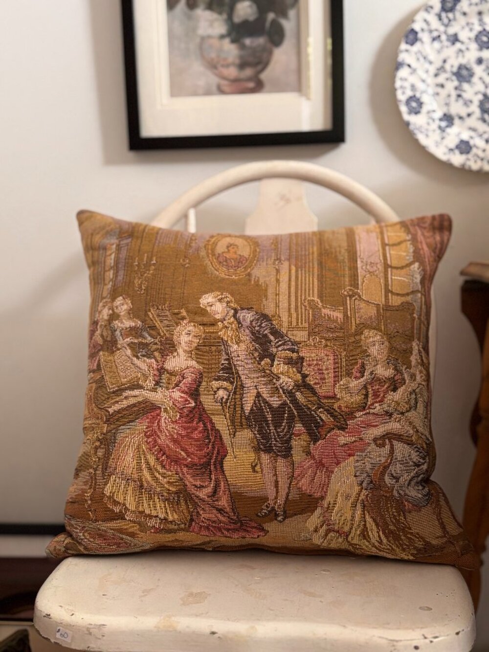 Vintage Belgian Woven Belgian Woven Tapestry And Velvet Cushion